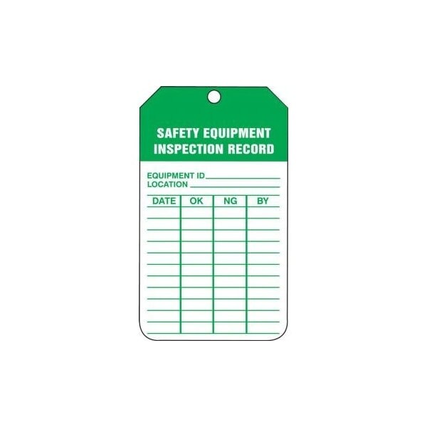 Accuform Safety Tags, SAFETY EQUIPMENT INSPECTION RECORD, 8.5inx 3.875in, RP-Plastic, 25PK - TRS335PTP