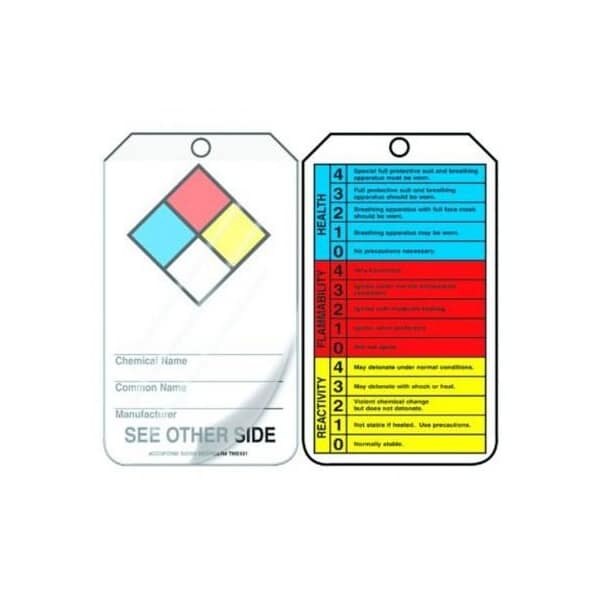 Accuform Safety Tags, CHEMICAL NAME COMMON NAME MANUFACTURER, 5.75in x 3.25in, 5PK - THS101LCM