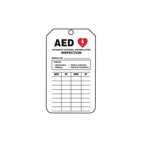 Accuform Mini Safety Tags, AED INSPECTION, 4.25in x 2.125in, RP-Plastic, 25PK - TRM103PTP
