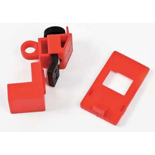 Brady Clamp-On Circuit Breaker Lockout, No Hole, 120/277V AC, Red - 65396