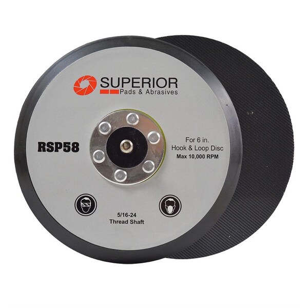 Superior Pads And Abrasives 6 Inch No Hole Hook & Loop Sanding Pad 5/16-Inch-24 Threaded Shaft - RSP58