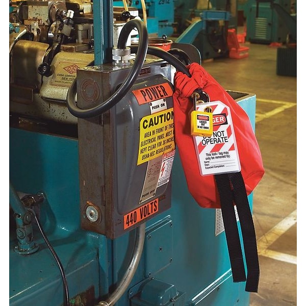 Master Lock Lckout Cinch Sack Cover, Red, 1/4 In. Dia. - 453XL