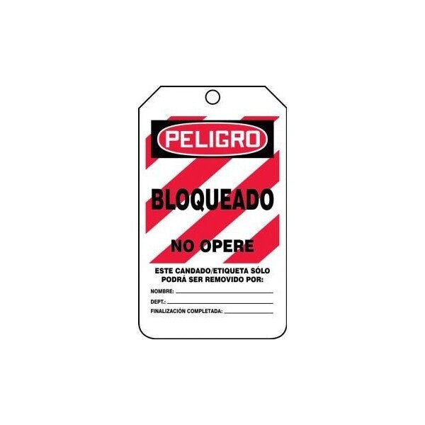 Accuform Spanish Safety Tags, DANGER LOCKED OUT DO NOT OPERATE, 5.75in x 3.25in, PF-Cardstock, 25PK - SHMLT407CTP