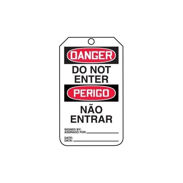 Accuform Safety Tags, DANGER DO NOT ENTER BILINGUAL PORTUGUESE, 5.75in x 3.25in, PF-Cardstock, 25PK - TMP187CTP