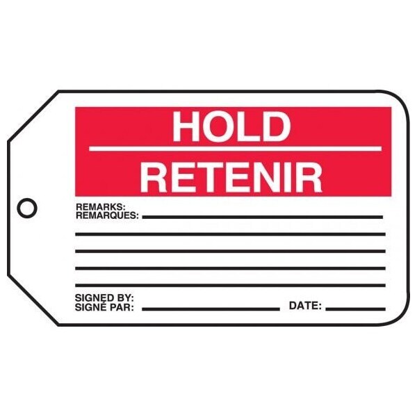Accuform French Bilingual Safety Tags, HOLD, 5.75in x 3.25in, RP-Plastic, 25PK - TCF404PTP
