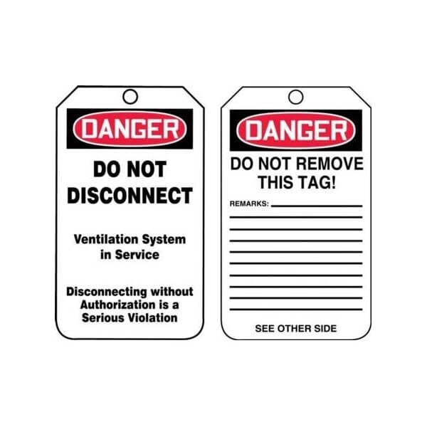 Accuform Safety Tags, DANGER DO NOT DISCONNECT, 5.75in x 3.25in, RP-Plastic, 25PK - TCS315PTP