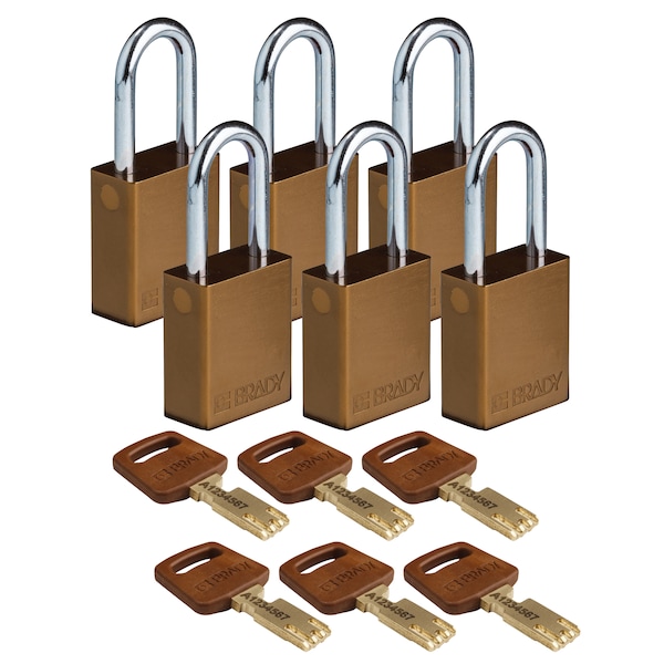 Brady Safekey Lockout Padlock Aluminum Brn 1.5" S - ALU-BRN-38ST-KD6PK
