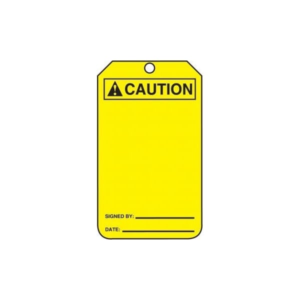 Accuform Safety Tags, ANSI CAUTION BLANK SIGNATURE DATE, 5.75in x 3.25in, Self-Laminating RP-Plastic, 25PK - MCGT201LPP