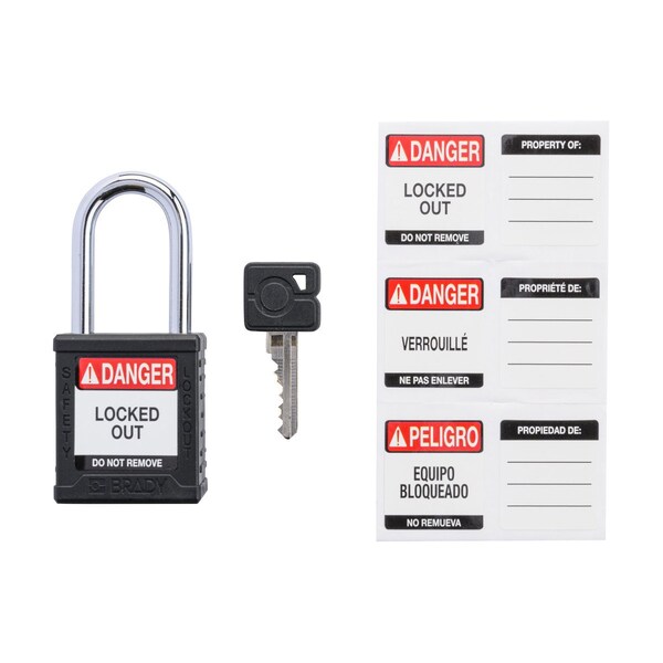Brady Velocity Lockout Padlocks Nylon 1.5in Shackle Clearance KD Black - SDPL-BLK-38ST-KD