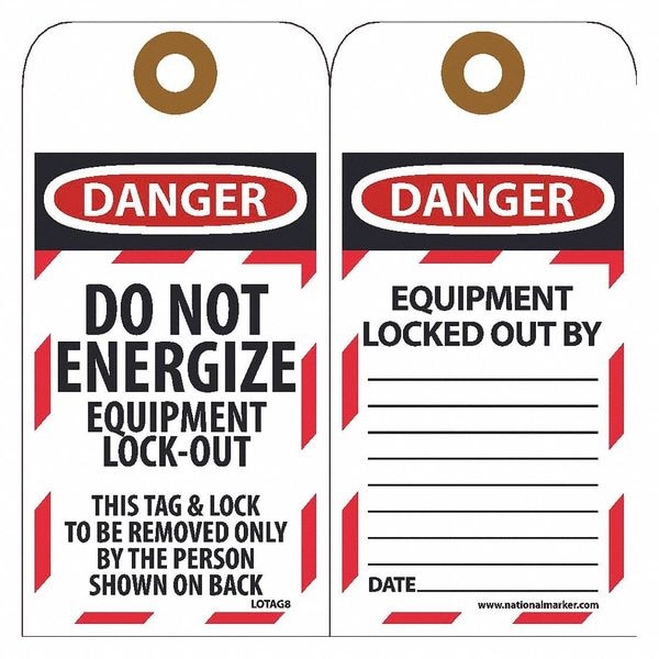 Nmc Danger Do Not Energize Equipment Lock-Out Tag, Pk25 - LOTAG8-25