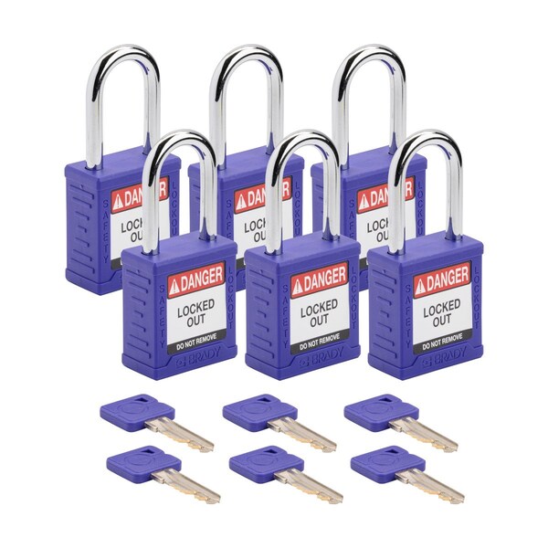 Brady Velocity Lockout Padlocks Nylon 1.5in Shackle Clearance KA Purple 6PK - SDPL-PRP-38ST-KA6