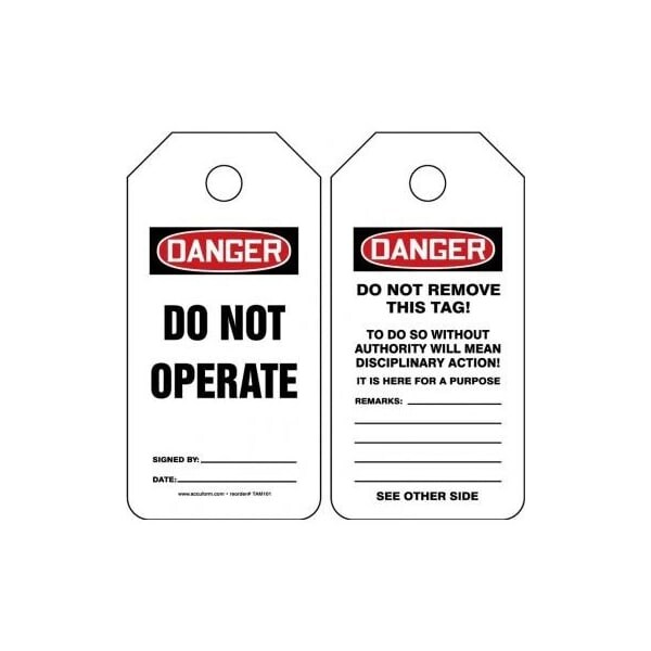 Accuform Mini Safety Tags, DANGER DO NOT OPERATE, 4.25in x 2.125in, PF-Cardstock, 25PK - TAM101CTP