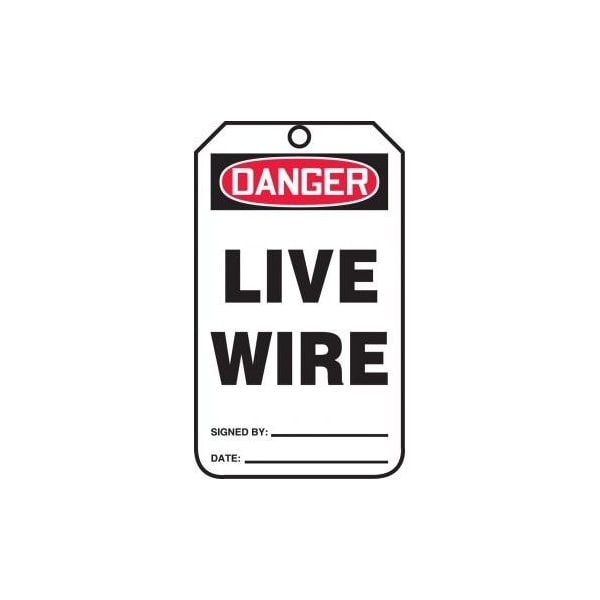 Accuform Safety Tags, CAUTION LIVE WIRE, 5.75in x 3.25in, RP-Plastic, 5PK - MDT236PTM