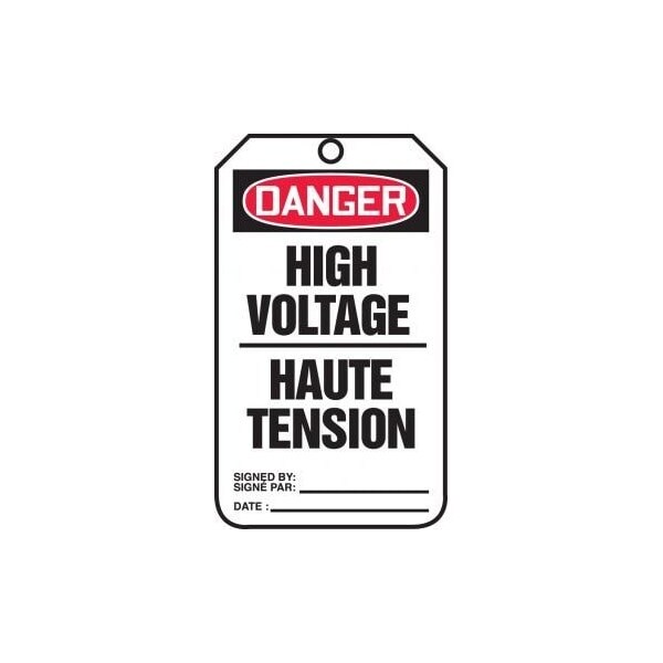 Accuform French Bilingual Safety Tags, DANGER HIGH VOLTAGE, 5.75in x 3.25in, PF-Cardstock, 25PK - TCF185CTP