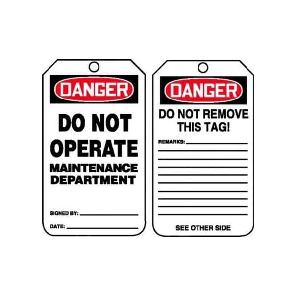 Accuform Safety Tags, DANGER DO NOT OPERATE MAINTENANCE DEPARTMENT, 5.75in x 3.25in, HS-Laminate, 5PK - MDT206LTM
