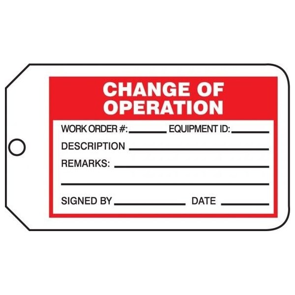 Accuform Safety Tags, CHANGE OF OPERATION, 5.75in x 3.25in, RP-Plastic, 5PK - MMT331PTM