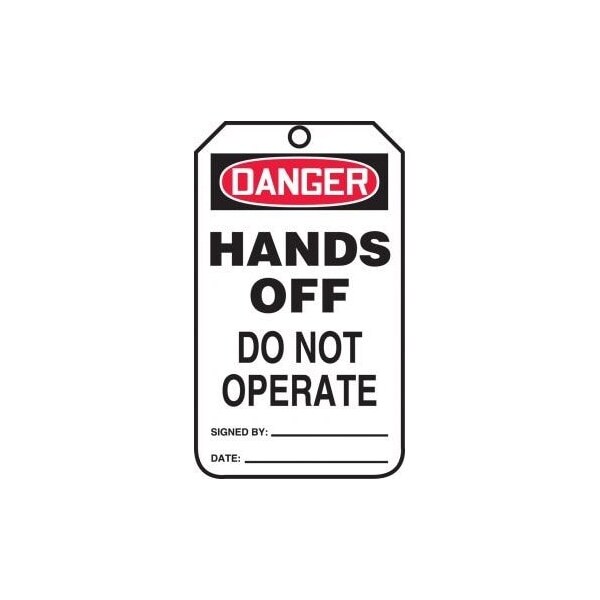 Accuform Safety Tags, DANGER HANDS OFF DO NOT OPERATE, 8.5inx 3.875in, RP-Plastic, 25PK - MDT291PTP