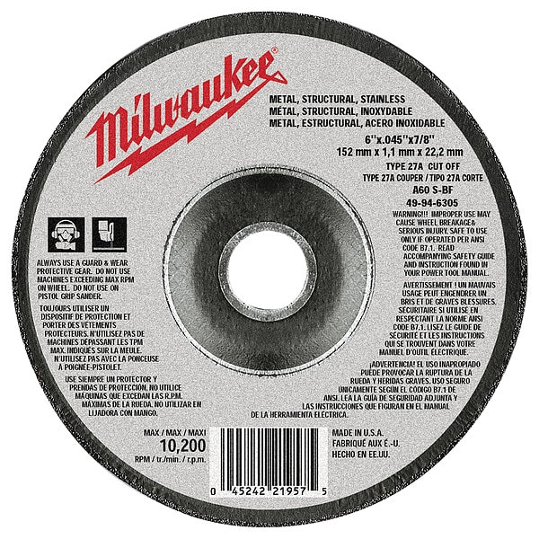 Milwaukee Tool 6" x .045" x 7/8" Cut-Off Wheel (Type 27) - 49-94-6305