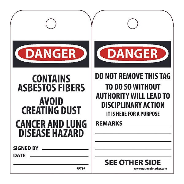 Nmc Danger Contains Asbestos Fibers Tag, Pk25 - RPT39