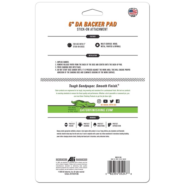 Gator Finishing 6-inch Stick-On Sanding Backer Pad - 5247