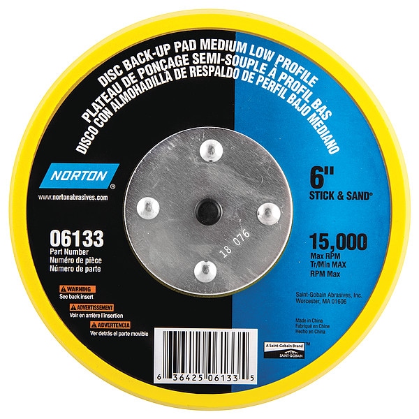 Norton Abrasives Disc Backup Pad, 6" dia., 15,000 rpm - 63642506133
