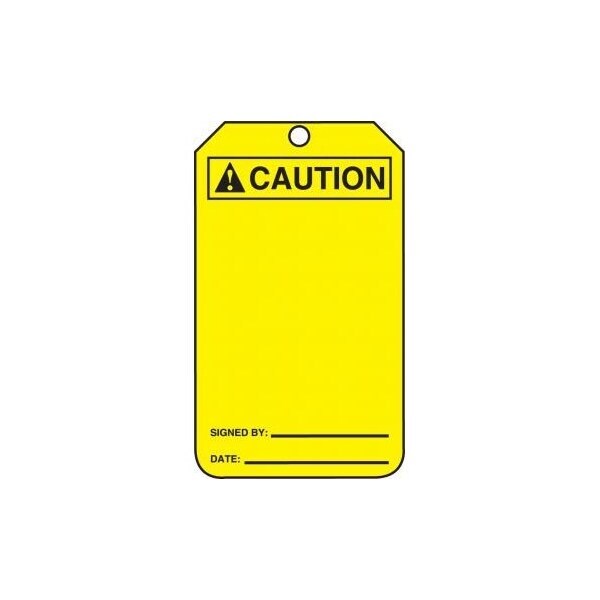 Accuform Safety Tags, ANSI CAUTION BLANK SIGNATURE DATE, 5.75in x 3.25in, RP-Plastic, 25PK - MCGT201PTP