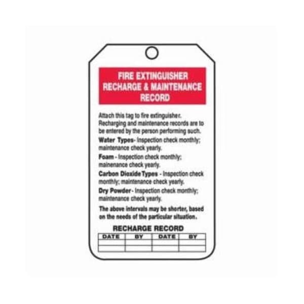 Accuform Safety Tags, FIRE EXTINGUISHER RECHARGE AND MAINTENANCE RECORD, 5.75in x 3.25in, PF-Cardstock, 25PK - TRS211CTP