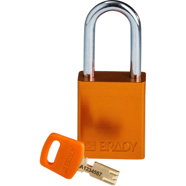 Brady Safekey Lockout Padlock Aluminum Orange 1.5" Ste - ALU-ORG-38ST-KD