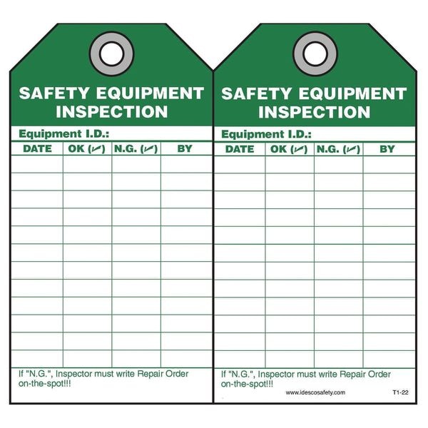 Idesco Safety Equipment Inspection Safety Tag, PK10 - KAT122AC