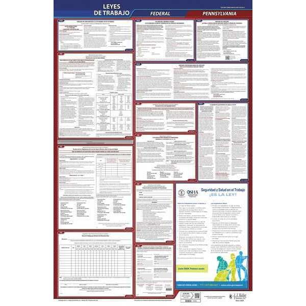 Jj Keller Labor Law Poster, Fed/STA, PA, SP, 26inH, 3yr - 400-PA-3