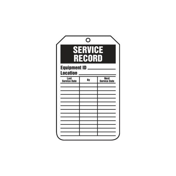 Accuform Safety Tags, SERVICE RECORD, 8.5in x 3.875in, RP-Plastic, 5PK - TRS329PTM
