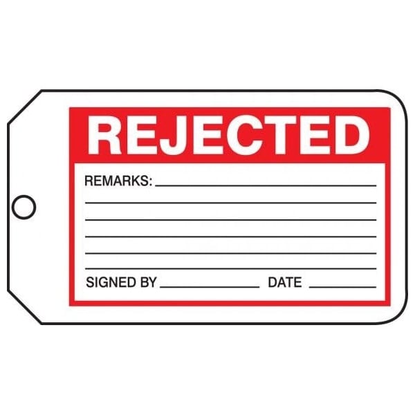 Accuform Safety Tags, REJECTED, 5.75in x 3.25in, RP-Plastic, 5PK - MMT300PTM