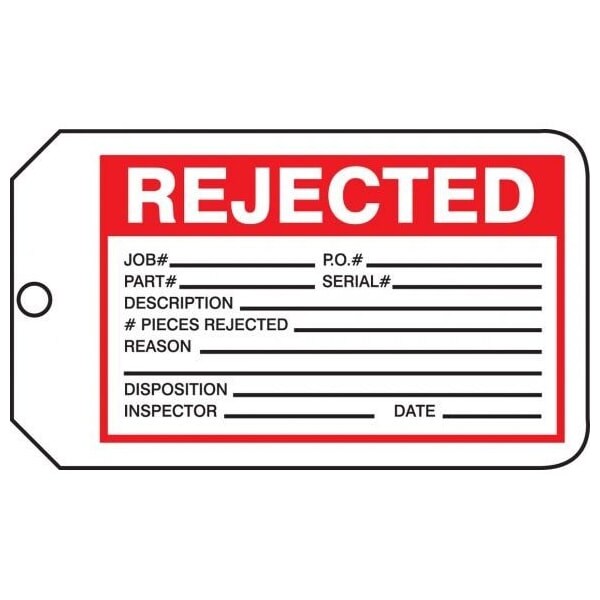 Accuform Safety Tags, REJECTED, 5.75in x 3.25in, RP-Plastic, 5PK - MMT333PTM