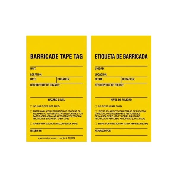 Accuform Danger, PF-Cardstock, 3-1/4 in Width, 1/4 in Height, , 25 PK - TAB502CTP