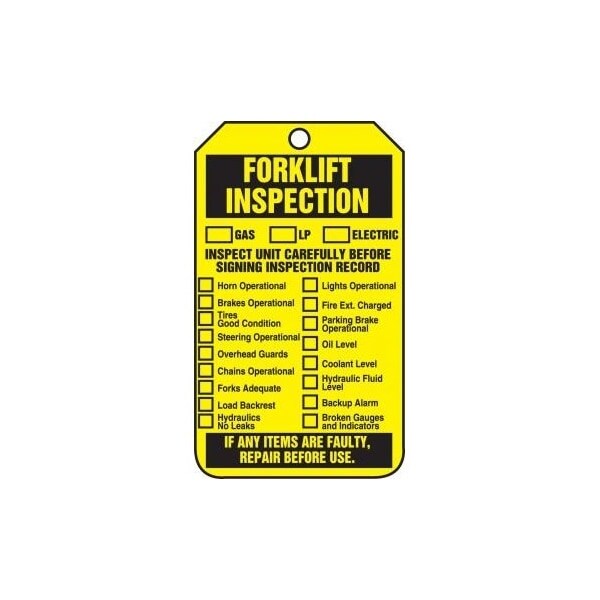 Accuform Safety Tags, FORKLIFT INSPECTION, 5.75in x 3.25in, RP-Plastic, 5PK - TRS305PTM