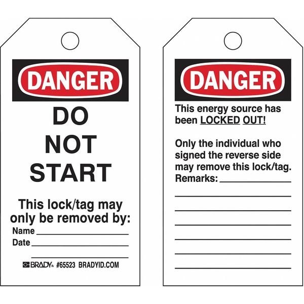 Brady Lockout Tag, Danger, Vinyl, 3 in Width, 5 3/4 in Height, Write On Surface: Yes - 133498