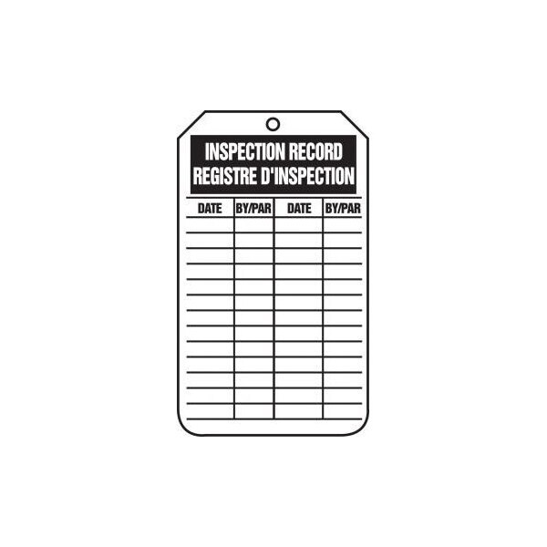 Accuform French Bilingual Safety Tags, INSPECTION RECORD, 5.75in x 3.25in, RP-Plastic, 5PK - TCF463PTM
