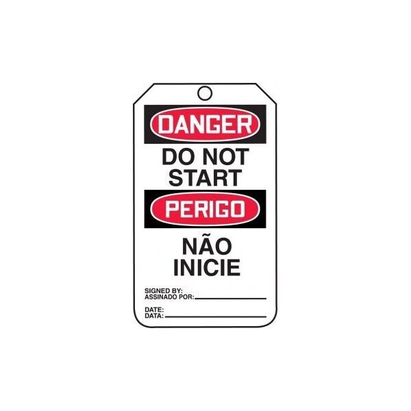 Accuform Safety Tags, DANGER DO NOT START BILINGUAL PORTUGUESE, 5.75in x 3.25in, RP-Plastic, 5PK - TMP189PTM
