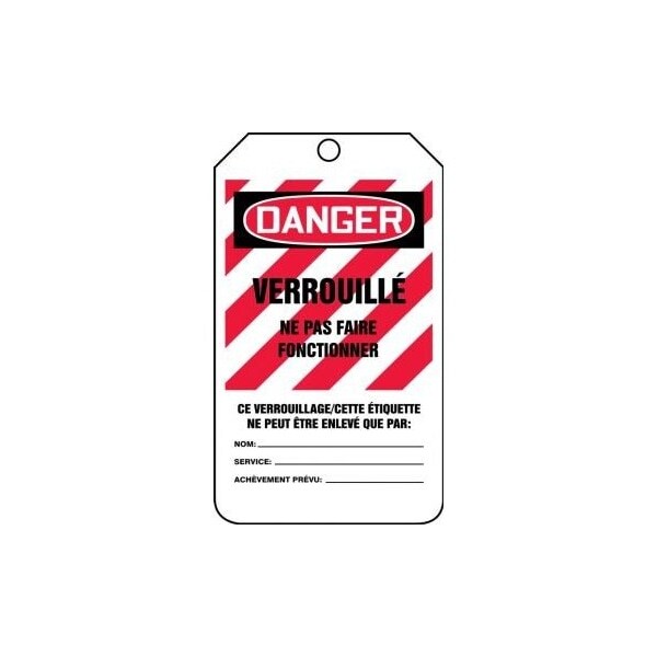 Accuform French Safety Tags, DANGER LOCKED OUT DO NOT OPERATE, 5.75in x 3.25in, RP-Plastic, 5PK - FRMLT407PTM