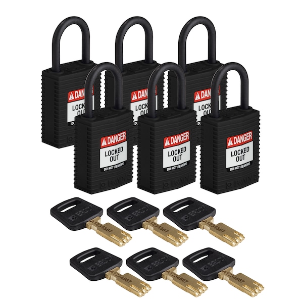 Brady Safekey Lockout Padlock Nylon Blk 1.0" Plas - CPT-BLK-25PL-KD6PK