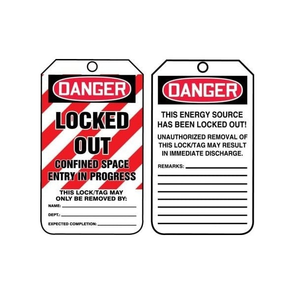 Accuform Safety Tags, DANGER LOCKED OUT CONFINED SPACE ENTRY IN PROGRESS, 5.75in x 3.25in, RP-Plastic, 25PK - MLT430PTP