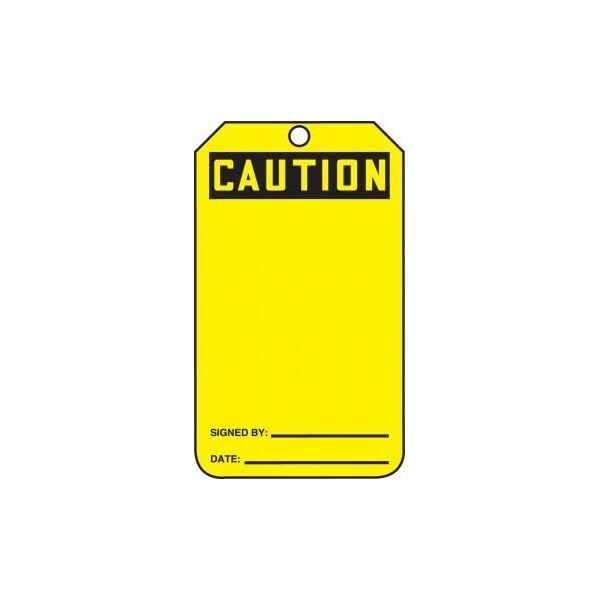 Accuform Safety Tags, CAUTION SIGNED BY DATE YELLOW, 8.5inx 3.875in, RP-Plastic, 5PK - MDT670PTM