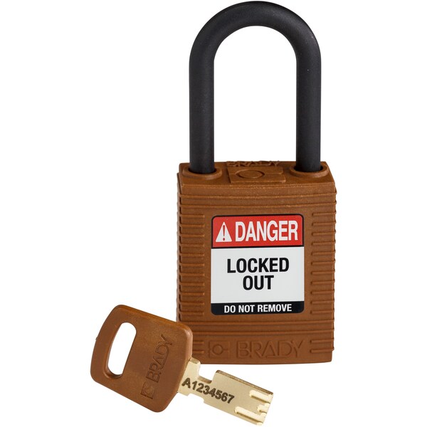 Brady Safekey Lockout Padlock Nylon Brown 1.5" Plastic - NYL-BRN-38PL-KD