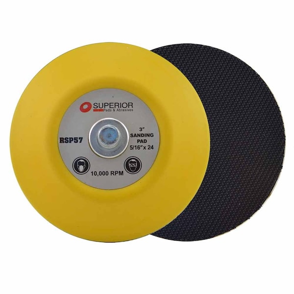 Superior Pads And Abrasives 3 Inch Hook & Loop Sanding Pad with 5/16 Inch-24 Threads - RSP57