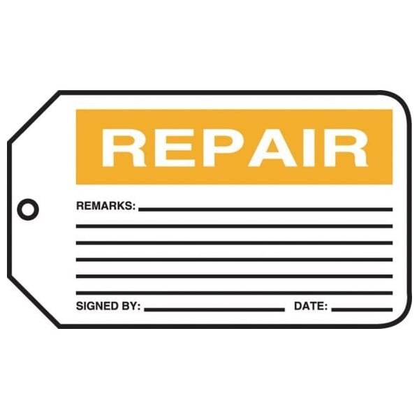 Accuform Safety Tags, REPAIR, 5.75in x 3.25in, RP-Plastic, 25PK - MMT315PTP