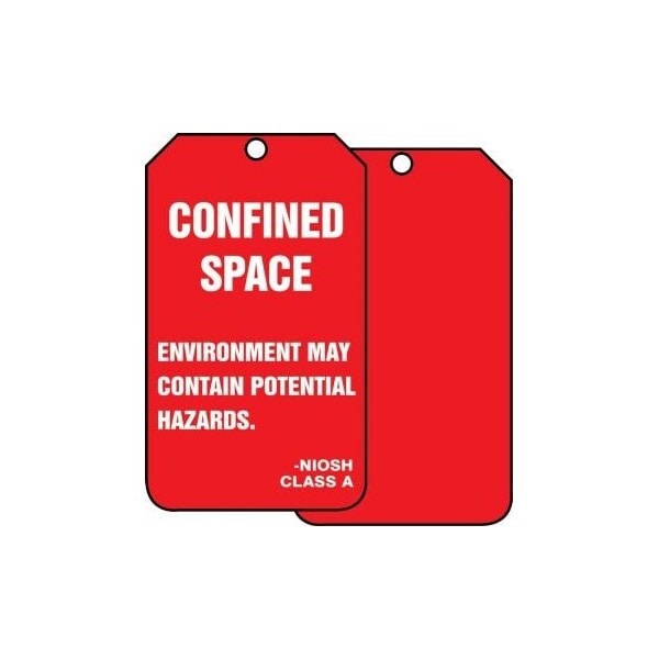 Accuform Safety Tags, CONFINED SPACE ENVIRONMENT MAY CONTAIN POTENTIAL HAZARDS, 5.75in x 3.25in, 5PK - TSS820PTM
