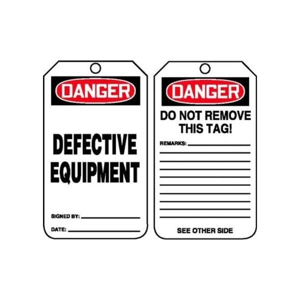 Accuform Safety Tags, DANGER DEFECTIVE EQUIPMENT, 5.75in x 3.25in, HS-Laminate, 25PK - MDT229LTP