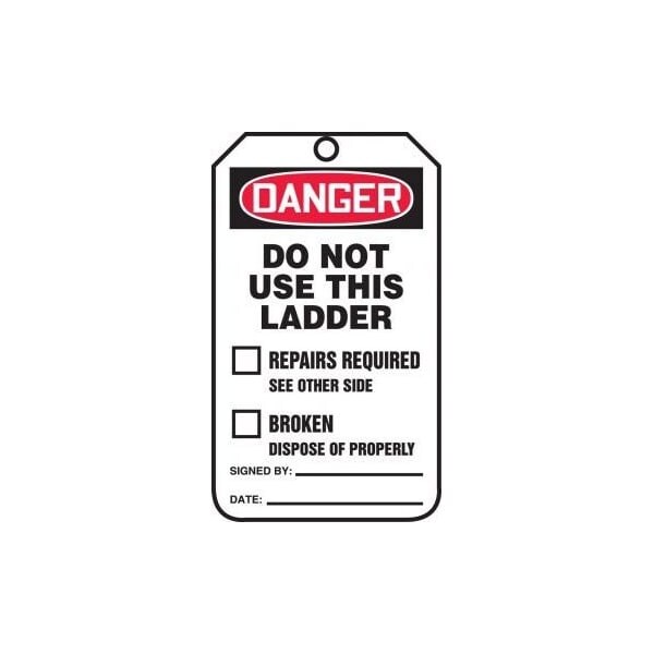 Accuform Safety Tags, DANGER DO NOT USE THIS LADDER, 5.75in x 3.25in, RP-Plastic, 25PK - TRS342PTP