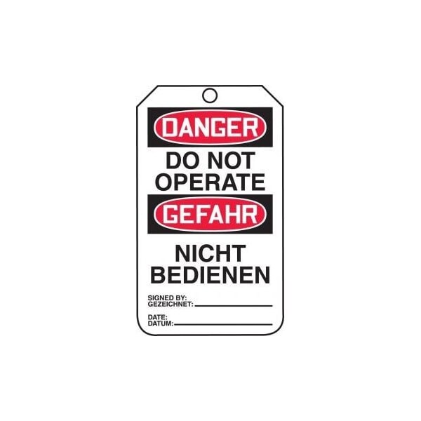 Accuform Safety Tags, DANGER DO NOT OPERATE BILINGUAL GERMAN, 5.75in x 3.25in, PF-Cardstock, 25PK - TMG137CTP