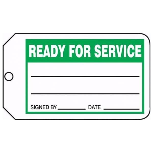 Accuform Safety Tags, READY FOR SERVICE, 5.75in x 3.25in, RP-Plastic, 5PK - MMT327PTM